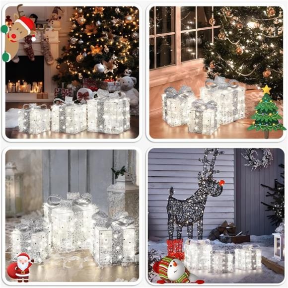 Christmas Lighted Gift Boxes, 140 LEDs Light Up Presents, 8 Modes, Set of 3 - Picture 6 of 7